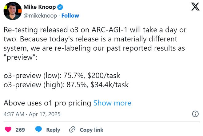 o3模型基准测试分数仅为10%，远低于OpenAI宣传的25%